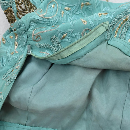 Indian Vintage Green Pure Crepe silk Hand Embroidered Padded Blouse/Top/Crop M Size Party wear Bollywood