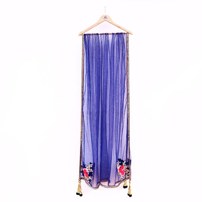 Anamika Khanna Deep Blue Raw Silk Bridal Lehenga Set Heavy Hand Embroidered Wedding Outfit with Net Dupatta Couture Indian Wear