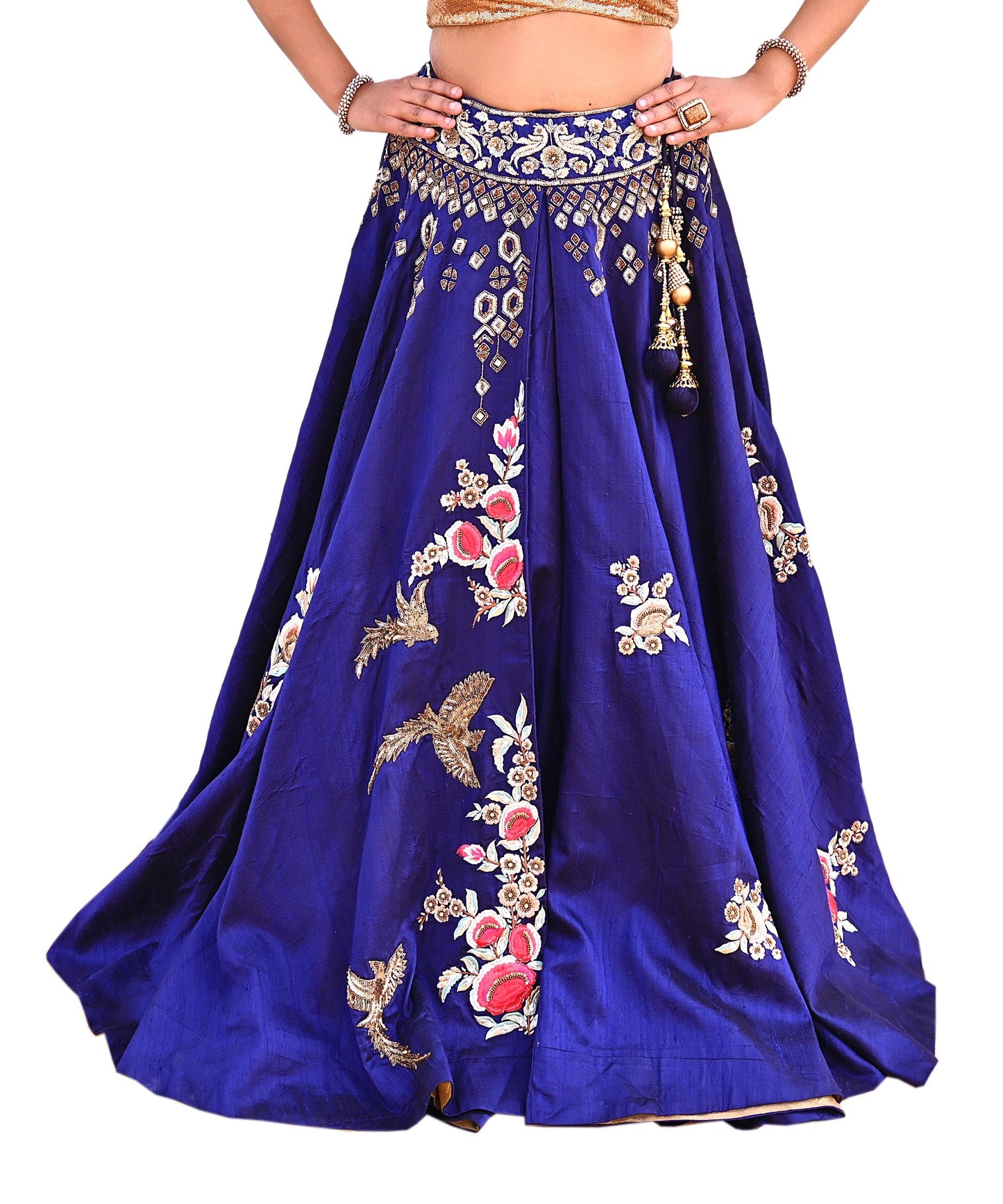 Anamika Khanna Deep Blue Raw Silk Bridal Lehenga Set Heavy Hand Embroidered Wedding Outfit with Net Dupatta Couture Indian Wear