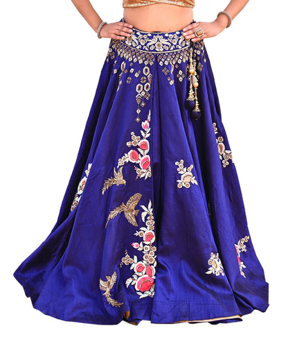 Anamika Khanna Deep Blue Raw Silk Bridal Lehenga Set Heavy Hand Embroidered Wedding Outfit with Net Dupatta Couture Indian Wear