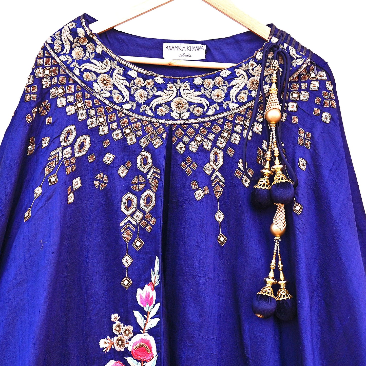 Anamika Khanna Deep Blue Raw Silk Bridal Lehenga Set Heavy Hand Embroidered Wedding Outfit with Net Dupatta Couture Indian Wear