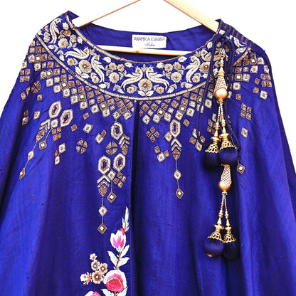 Anamika Khanna Deep Blue Raw Silk Bridal Lehenga Set Heavy Hand Embroidered Wedding Outfit with Net Dupatta Couture Indian Wear