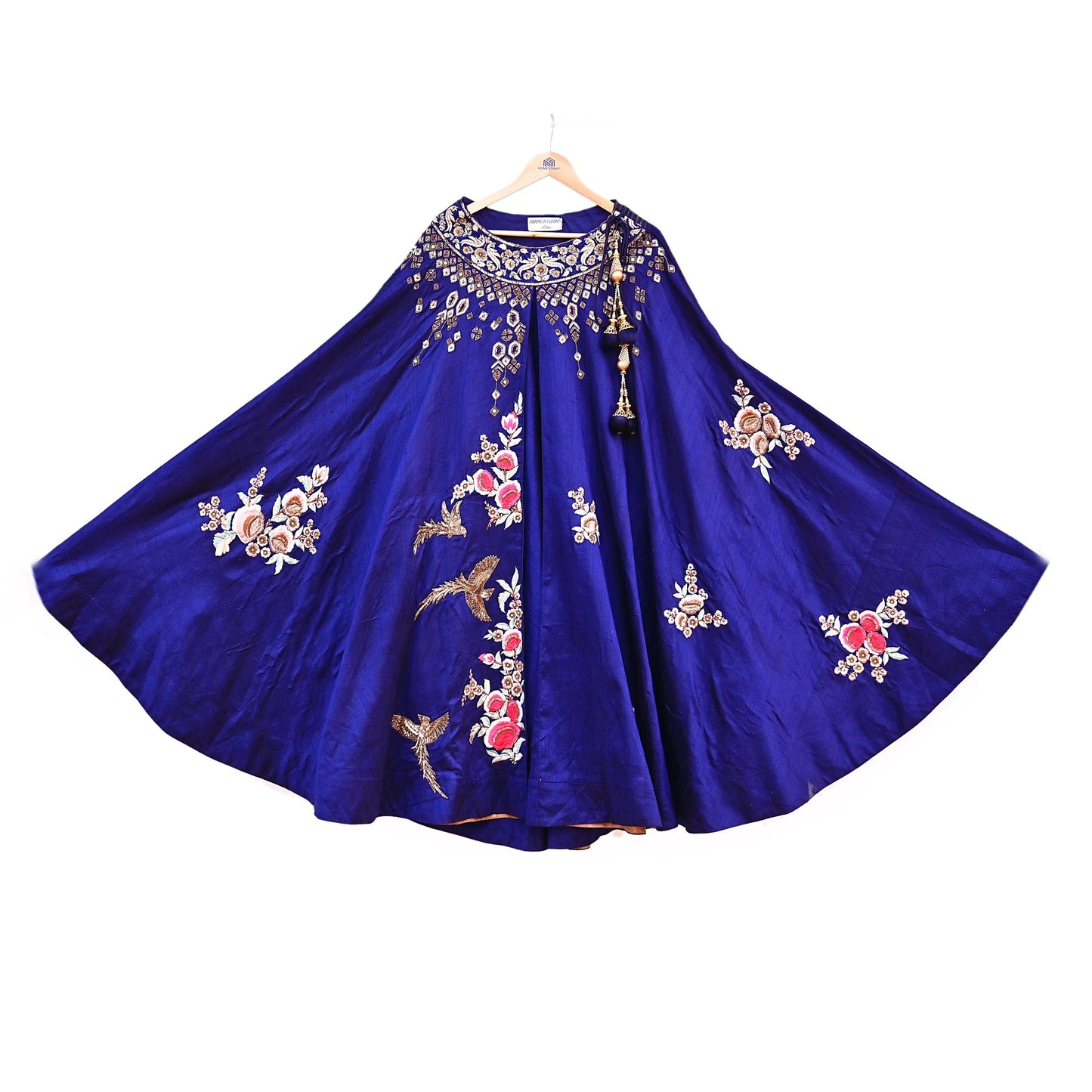 Anamika Khanna Deep Blue Raw Silk Skirt Heavy Hand Embroidered Bridal Lehenga Bottom Designer Wedding Couture Outfit