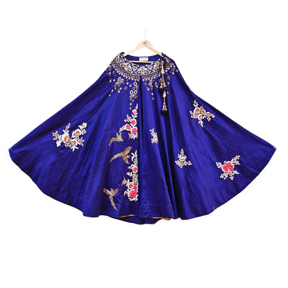 Anamika Khanna Deep Blue Raw Silk Skirt Heavy Hand Embroidered Bridal Lehenga Bottom Designer Wedding Couture Outfit