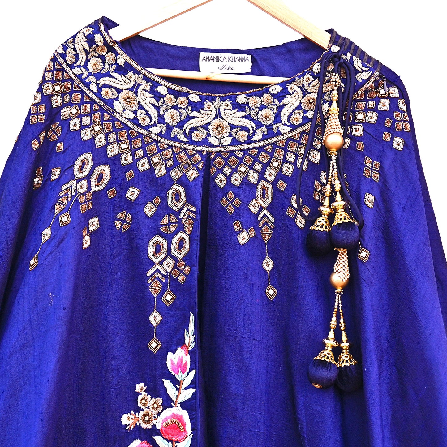 Anamika Khanna Deep Blue Raw Silk Skirt Heavy Hand Embroidered Bridal Lehenga Bottom Designer Wedding Couture Outfit