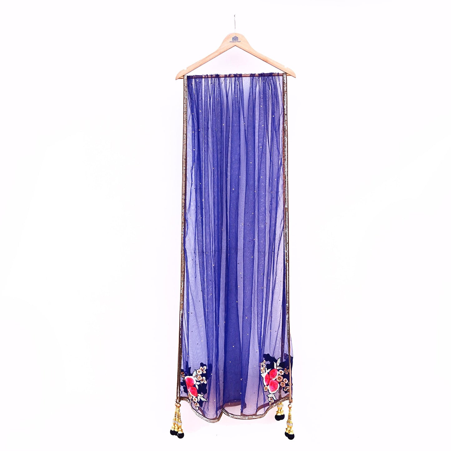 Deep Blue Net Hand Embroidered Dupatta by Anamika Khanna Bridal Zardozi Stole Indian Wedding Veil Designer Couture Scarf