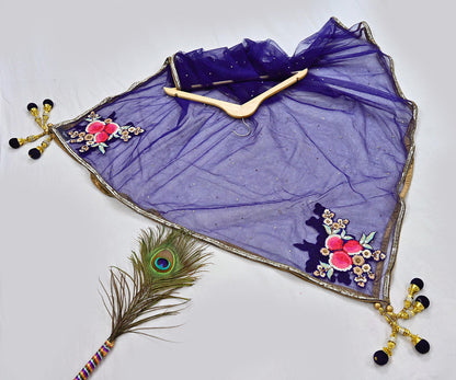 Deep Blue Net Hand Embroidered Dupatta by Anamika Khanna Bridal Zardozi Stole Indian Wedding Veil Designer Couture Scarf