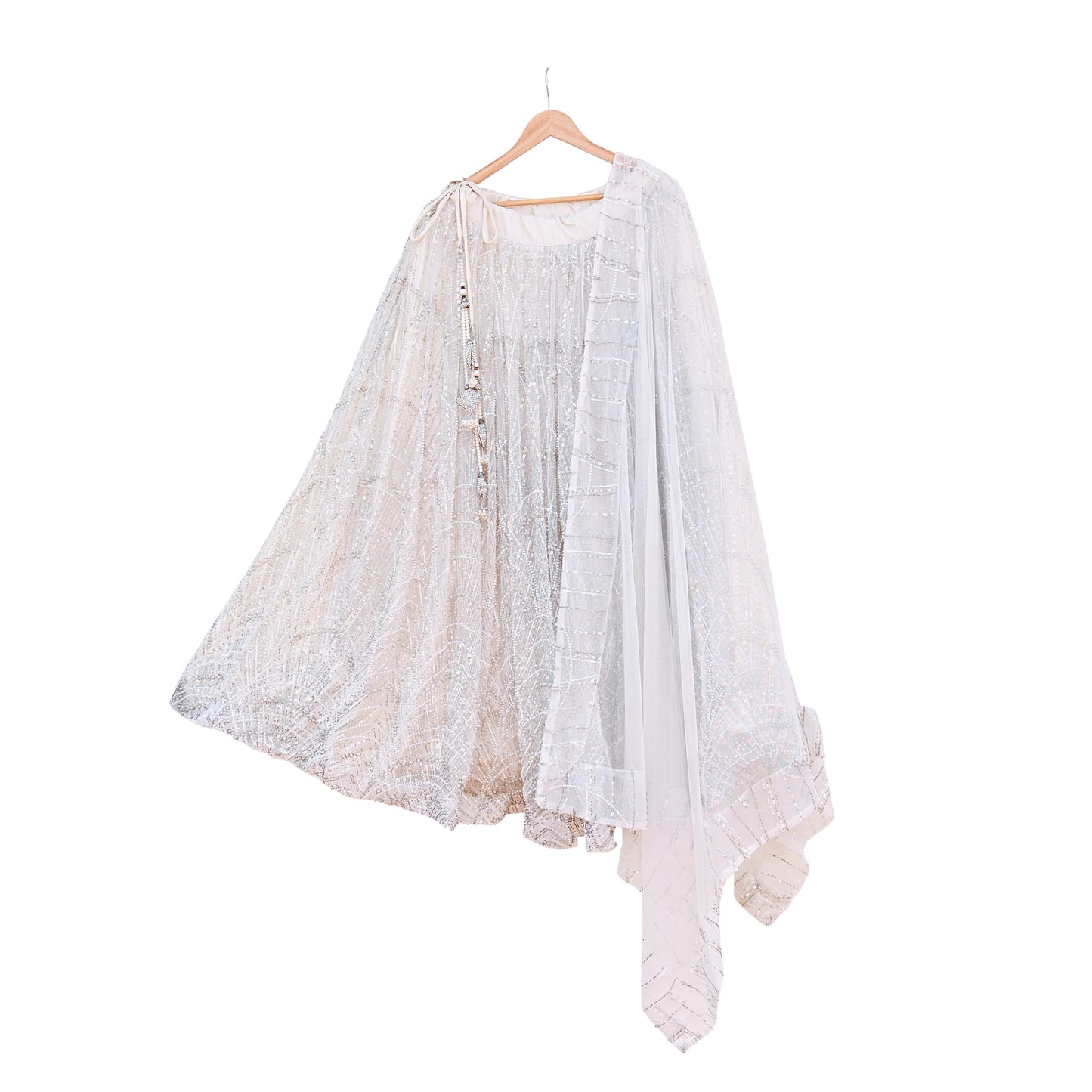 White Heavy Hand Embroidered Lehenga Set Bridal Net Lehenga Padded Blouse/Choli & Dupatta Indian Wedding Outfit Sequins Beaded 3pc Set