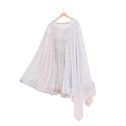 White Heavy Hand Embroidered Lehenga Set Bridal Net Lehenga Padded Blouse/Choli & Dupatta Indian Wedding Outfit Sequins Beaded 3pc Set