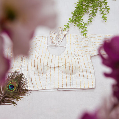 Indian New White Chanderi Hand Woven Padded Blouse/Top/Crop Party wear Bollywood Blouse
