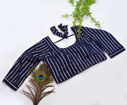 Indian New Deep Blue Chanderi Hand Woven Padded Blouse/Top/Crop Party wear Bollywood Blouse