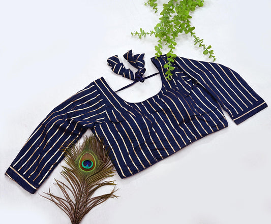 Indian New Deep Blue Chanderi Hand Woven Padded Blouse/Top/Crop Party wear Bollywood Blouse
