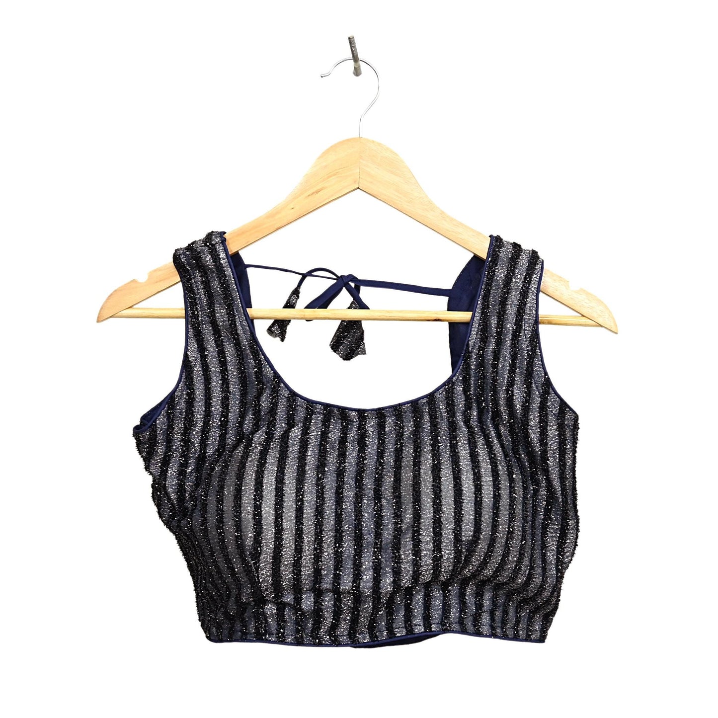 Indian New Blue & Silver Chanderi Hand Woven sleeveless Padded Blouse/Top/Crop Party wear Bollywood Blouse
