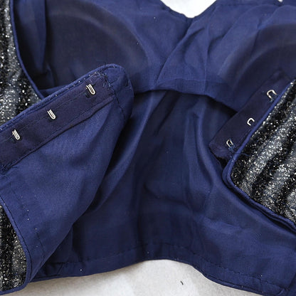 Indian New Blue & Silver Chanderi Hand Woven sleeveless Padded Blouse/Top/Crop Party wear Bollywood Blouse
