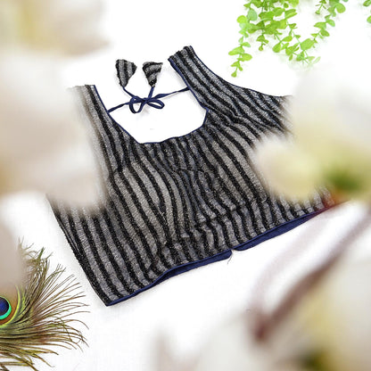 Indian New Blue & Silver Chanderi Hand Woven sleeveless Padded Blouse/Top/Crop Party wear Bollywood Blouse