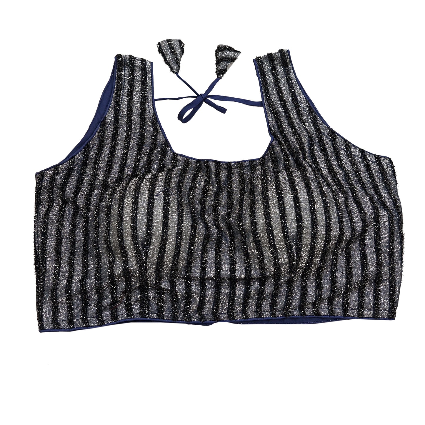 Indian New Blue & Silver Chanderi Hand Woven sleeveless Padded Blouse/Top/Crop Party wear Bollywood Blouse