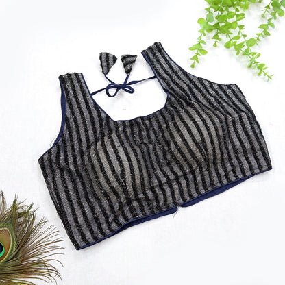 Indian New Blue & Silver Chanderi Hand Woven sleeveless Padded Blouse/Top/Crop Party wear Bollywood Blouse