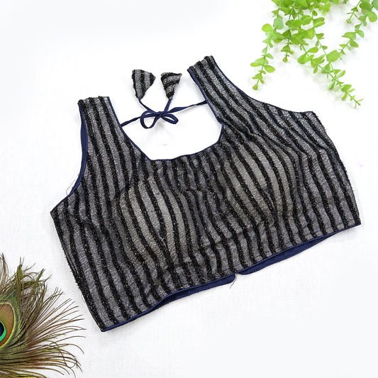 Indian New Blue & Silver Chanderi Hand Woven sleeveless Padded Blouse/Top/Crop Party wear Bollywood Blouse