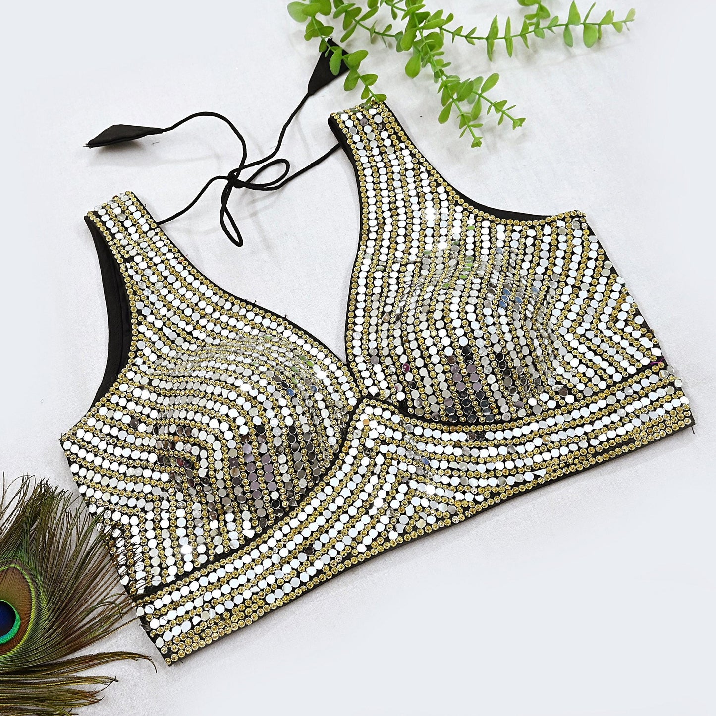Indian Vintage Black Raw silk Hand Embroidered sleeveless Padded Blouse/Top/Crop Party wear Bollywood