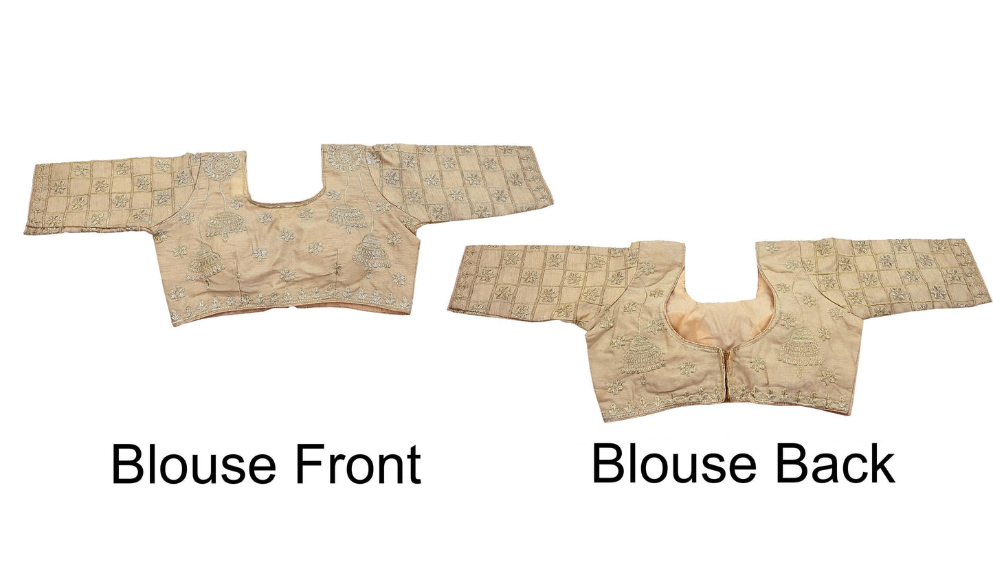 Indian New Baige Chanderi Hand Woven Padded Blouse/Top/Crop Party wear Bollywood Blouse