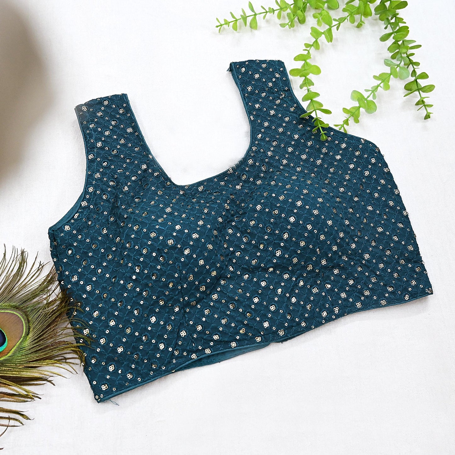Indian New Green GEorgette Embroidered sleeveless Padded Blouse/Top/Crop Party wear Bollywood Blouse