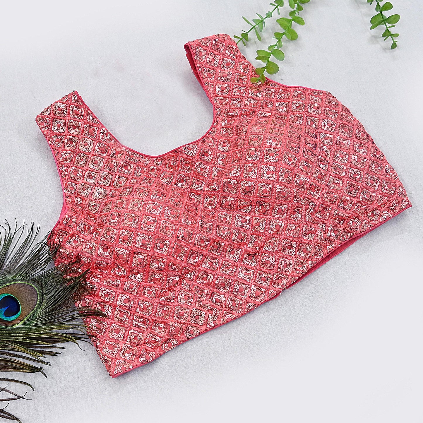 Indian New Peach Georgette Embroidered sleeveless Padded Blouse/Top/Crop Party wear Bollywood Blouse