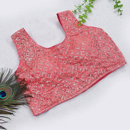 Indian New Peach Georgette Embroidered sleeveless Padded Blouse/Top/Crop Party wear Bollywood Blouse