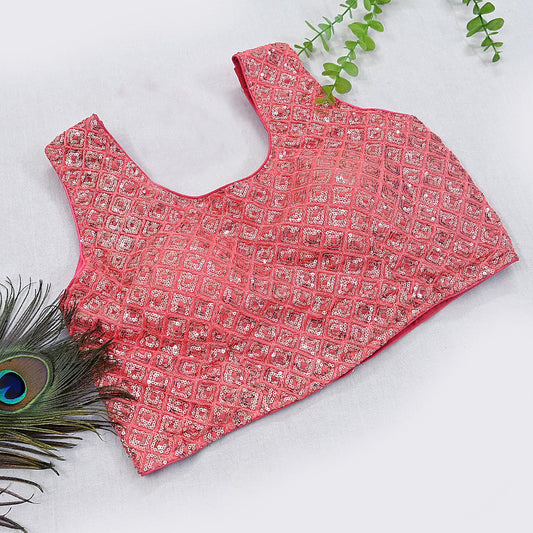 Indian New Peach Georgette Embroidered sleeveless Padded Blouse/Top/Crop Party wear Bollywood Blouse