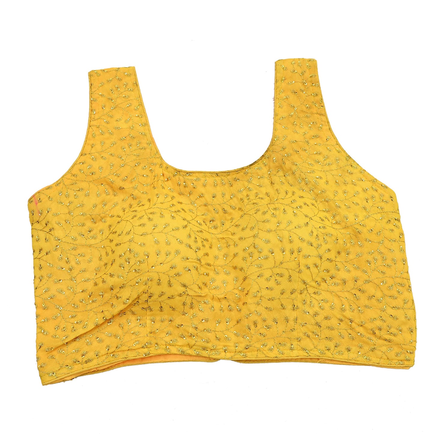Indian New Yellow Georgette Embroidered sleeveless Padded Blouse/Top/Crop Party wear Bollywood Blouse
