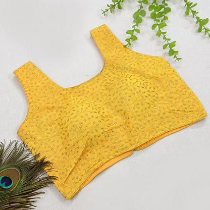 Indian New Yellow Georgette Embroidered sleeveless Padded Blouse/Top/Crop Party wear Bollywood Blouse