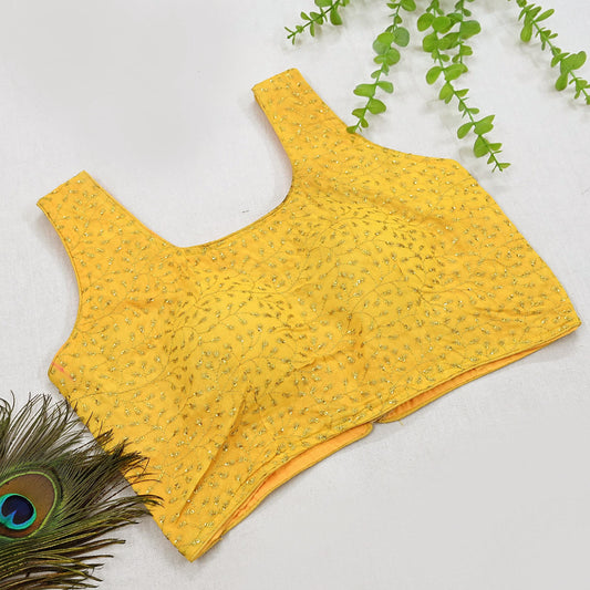 Indian New Yellow Georgette Embroidered sleeveless Padded Blouse/Top/Crop Party wear Bollywood Blouse