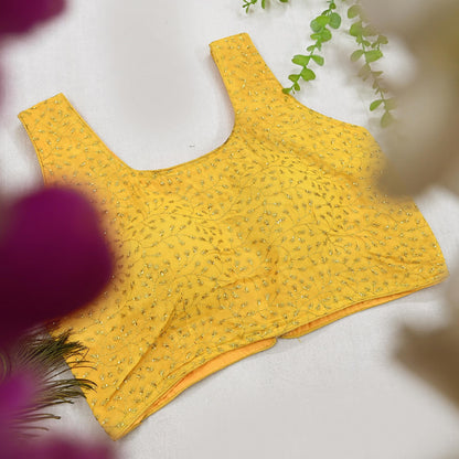Indian New Yellow Georgette Embroidered sleeveless Padded Blouse/Top/Crop Party wear Bollywood Blouse