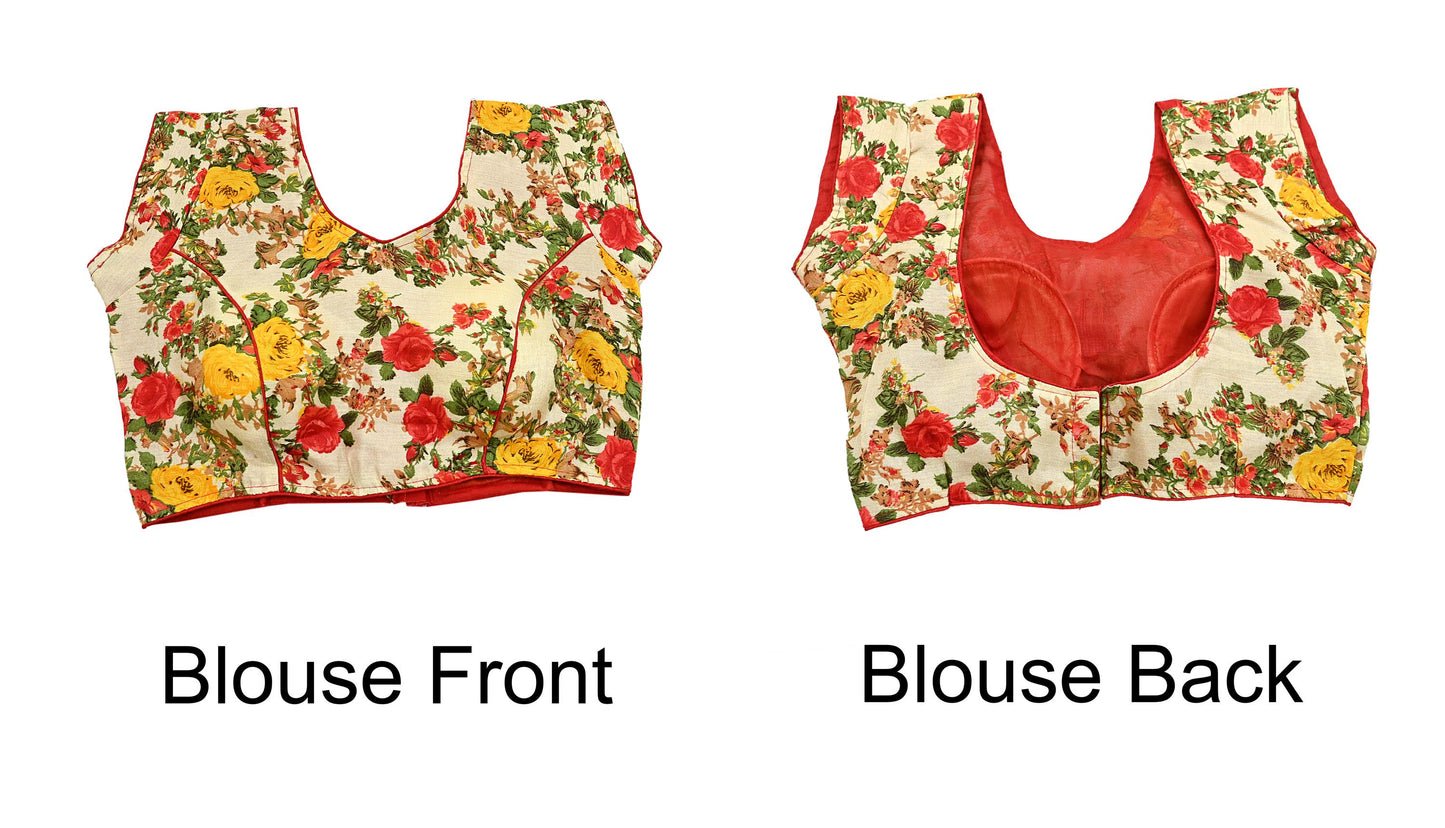 Indian New Beige Chanderi Digita Printed Padded Blouse/Top/Crop Party wear Bollywood Blouse