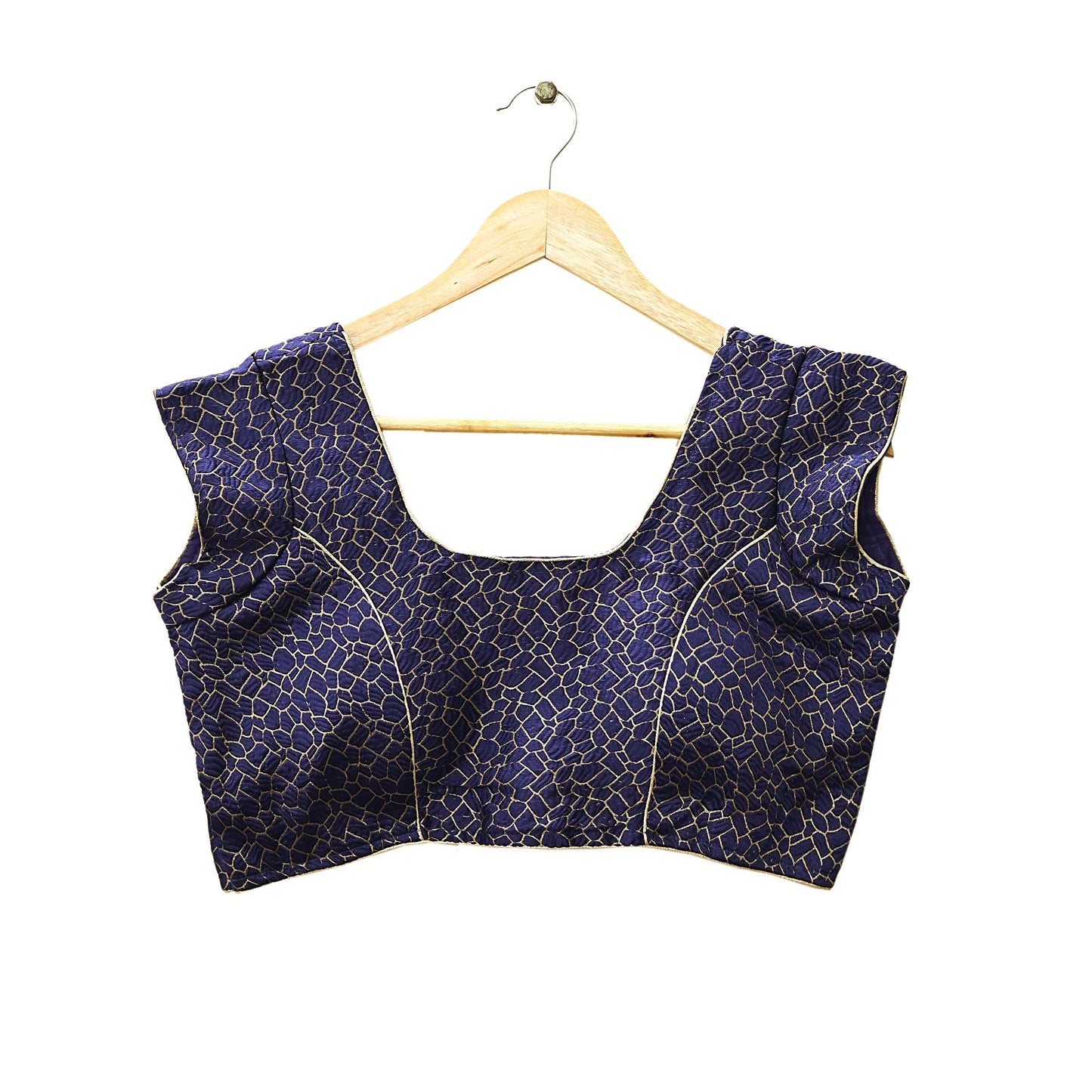 Indian New Blue & Golden Chanderi Woven Padded Blouse/Top/Crop Party wear Bollywood Blouse