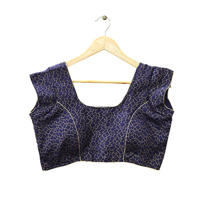 Indian New Blue & Golden Chanderi Woven Padded Blouse/Top/Crop Party wear Bollywood Blouse