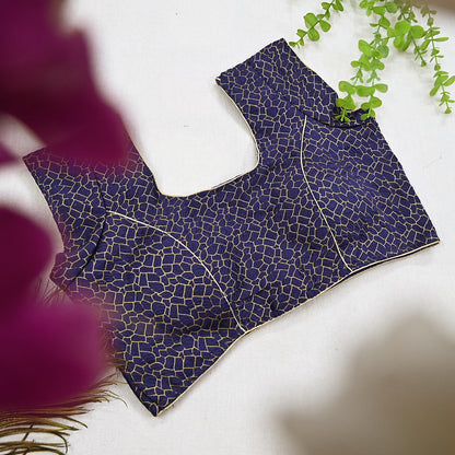 Indian New Blue & Golden Chanderi Woven Padded Blouse/Top/Crop Party wear Bollywood Blouse