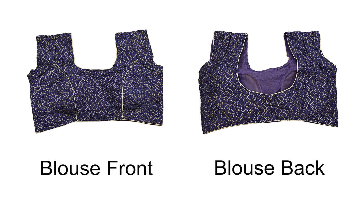 Indian New Blue & Golden Chanderi Woven Padded Blouse/Top/Crop Party wear Bollywood Blouse