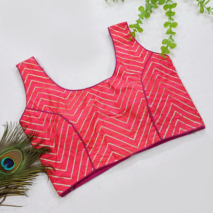Indian New Pink Chanderi Embroidered sleeveless Padded Blouse/Top/Crop Party wear Bollywood Blouse