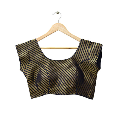 Indian New Blue & Golden Woven Brocade Padded Blouse/Top/Crop Party wear Bollywood Blouse