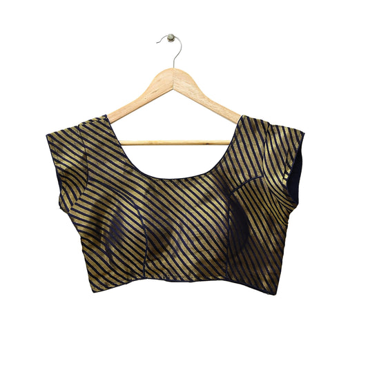 Indian New Blue & Golden Woven Brocade Padded Blouse/Top/Crop Party wear Bollywood Blouse