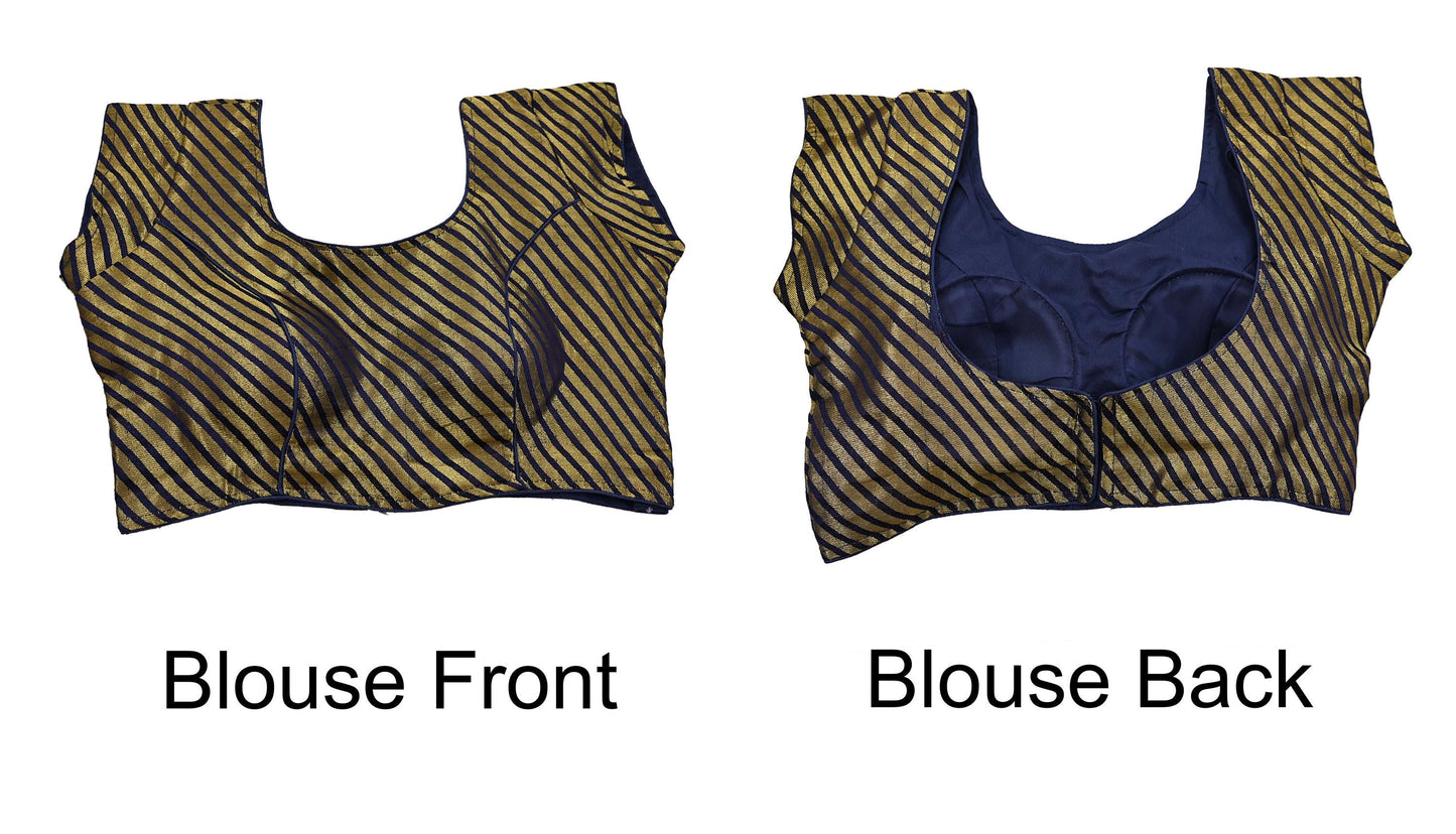 Indian New Blue & Golden Woven Brocade Padded Blouse/Top/Crop Party wear Bollywood Blouse
