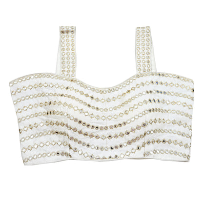 Indian New white Chanderi Embroidered sleeveless Padded Blouse/Top/Crop Party wear Bollywood Blouse