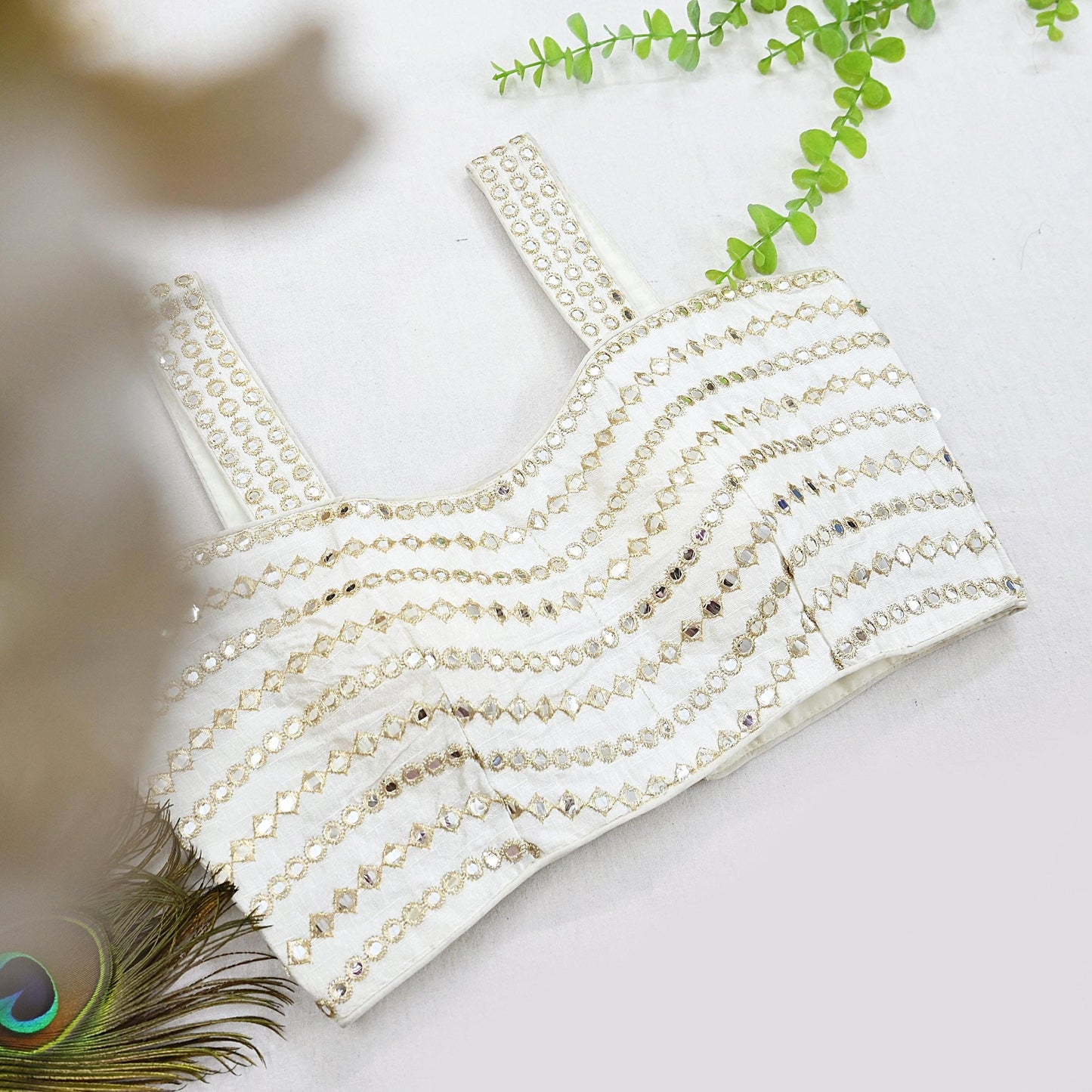 Indian New white Chanderi Embroidered sleeveless Padded Blouse/Top/Crop Party wear Bollywood Blouse