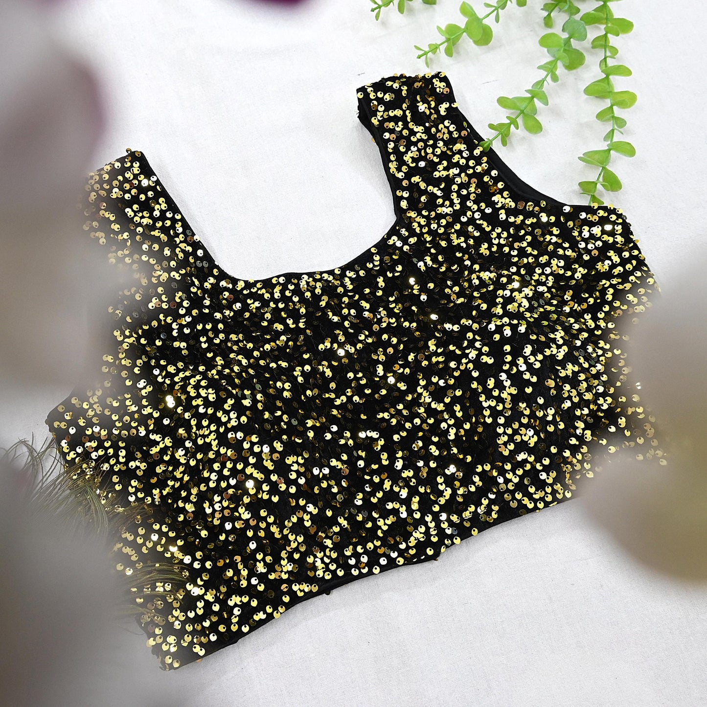 Indian New Black Velvet Embroidered sleeveless Padded Blouse/Top/Crop Party wear Bollywood Blouse