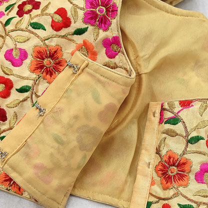 Indian New Baige Chanderi Hand Woven Padded Blouse/Top/Crop Party wear Bollywood Blouse