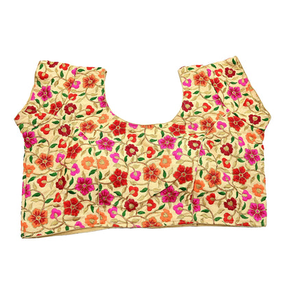 Indian New Baige Chanderi Hand Woven Padded Blouse/Top/Crop Party wear Bollywood Blouse
