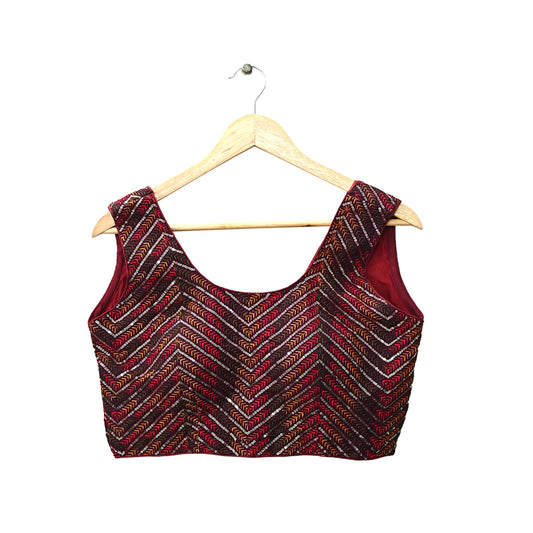 Indian New Maroon Georgette Embroidered sleeveless Padded Blouse/Top/Crop Party wear Bollywood Blouse