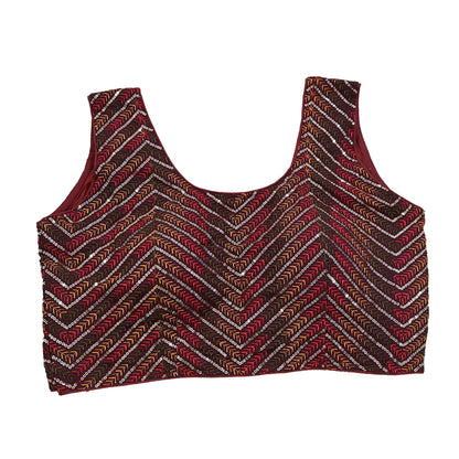Indian New Maroon Georgette Embroidered sleeveless Padded Blouse/Top/Crop Party wear Bollywood Blouse