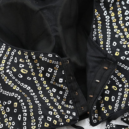 Indian New Black Chanderi Bandhani Printed Padded Blouse/Top/Crop Party wear Bollywood Blouse