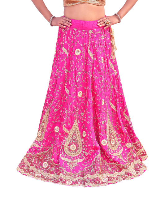 Indian Magenta Pure Silk Rajputani Bridal Lehenga, Heavy Zardozi Dabka Embroidered Wedding Skirt, Vintage Couture Ethnic Wear
